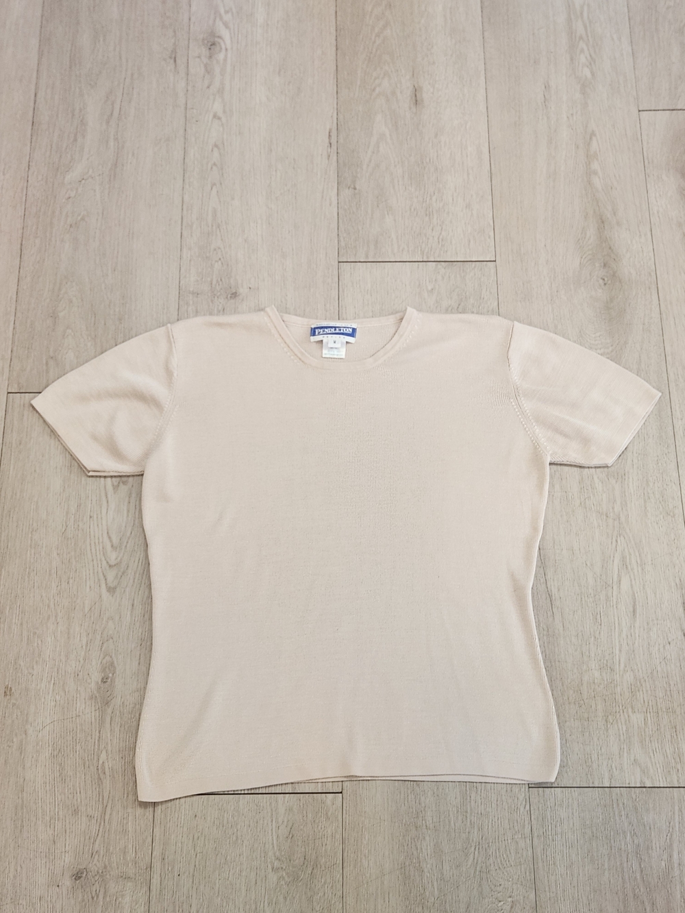 Vintage 90s Y2K Pendleton 100% Silk Short Sleeve Knit Sweater Cream Beige MP